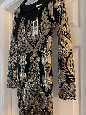 SHEIN Black Sequin Mermaid Dress with Gold Embroidery